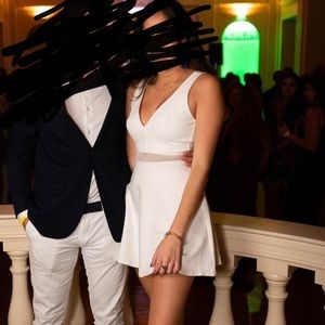 Solemio Little White Stretchy Dress with Mesh Waist Detail